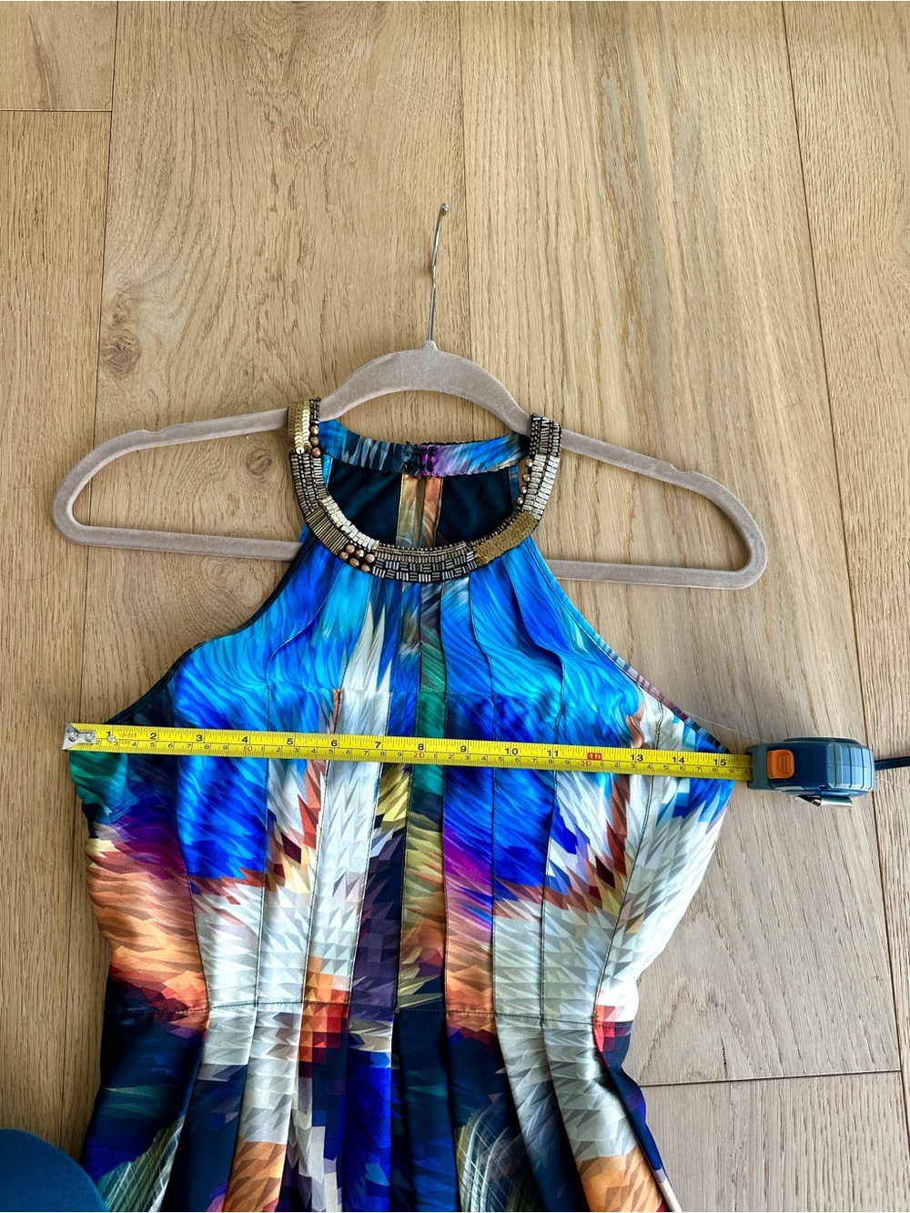 Blue Multicolor Abstract Beaded Halter Maxi Dress - Anthropologie - Picture 9 of 11
